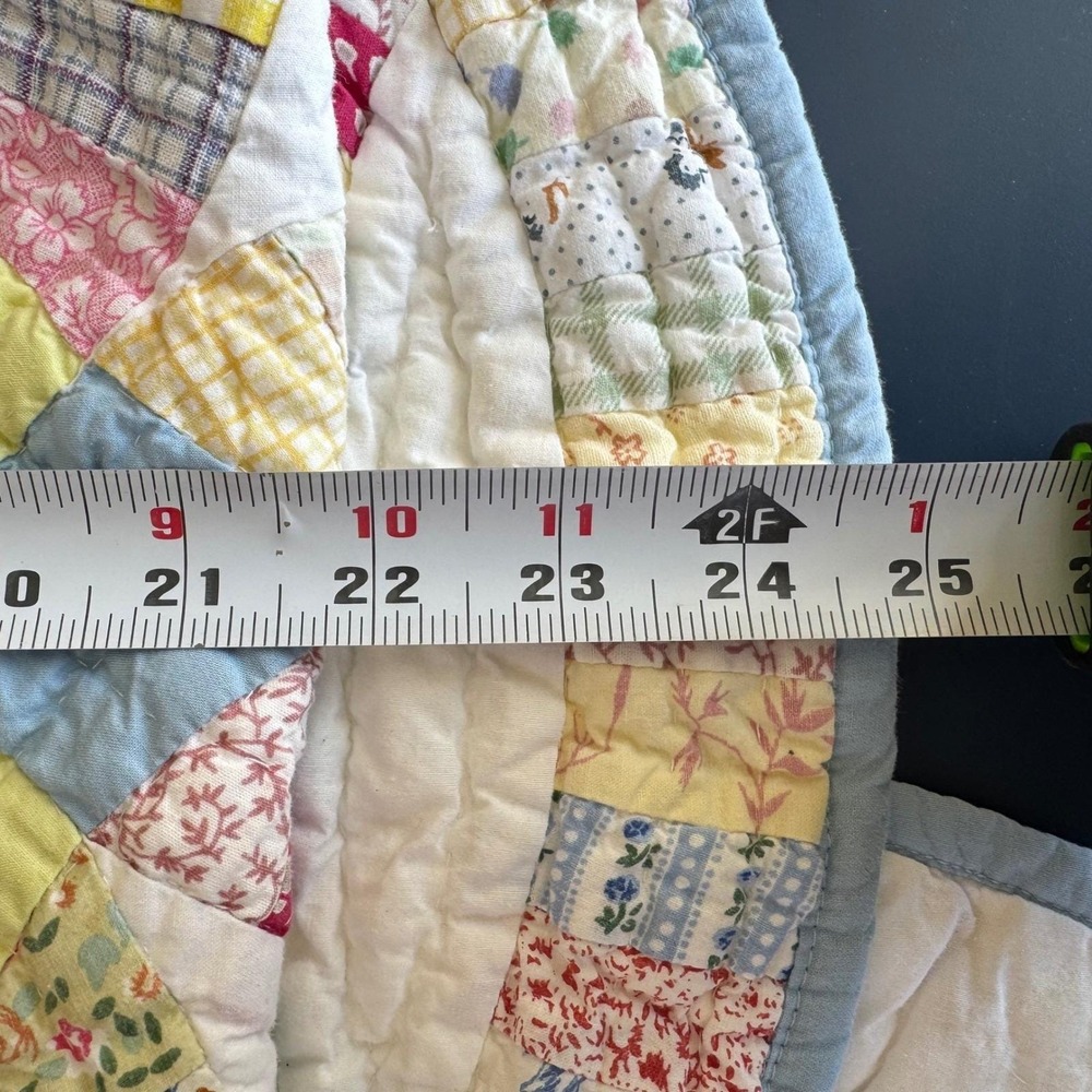 Pottery Barn Double Wedding Ring Patchwork Quilt and 2 shams Full 85" X 101" - Picture 9 of 16